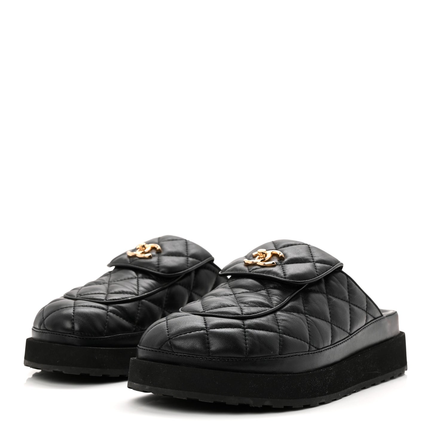 Lambskin Quilted CC Turnlock Mules 40 Black