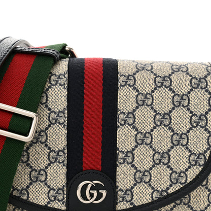 Gucci GG Supreme Monogram Textured Dollar Calfskin Web Studded Mini Ophidia Flap Shoulder Bag Beige Blue 8 of 10