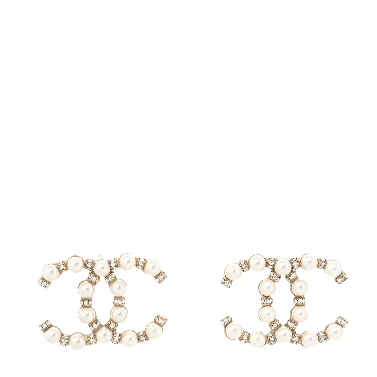 Chanel Pearl Crystal Nefertiti CC Earrings Gold 1 of 4