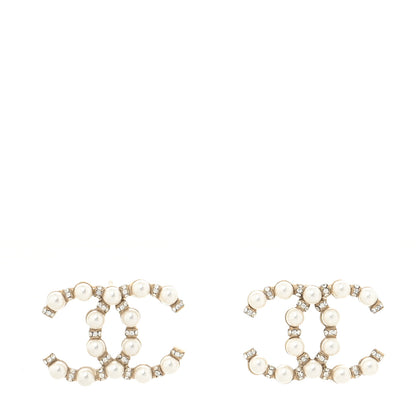 Chanel Pearl Crystal Nefertiti CC Earrings Gold 1 of 4