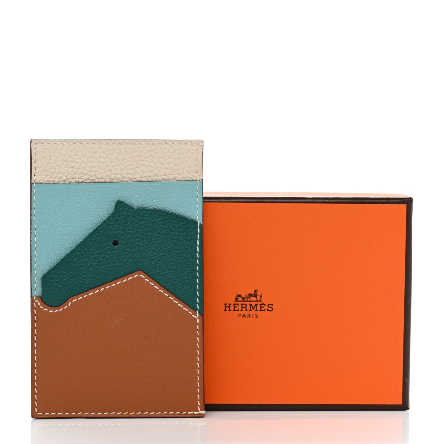 Epsom Evercolor Chevre Mysore Les Petits Chevaux Card Holder Gold Malachite Bleu Atoll Craie