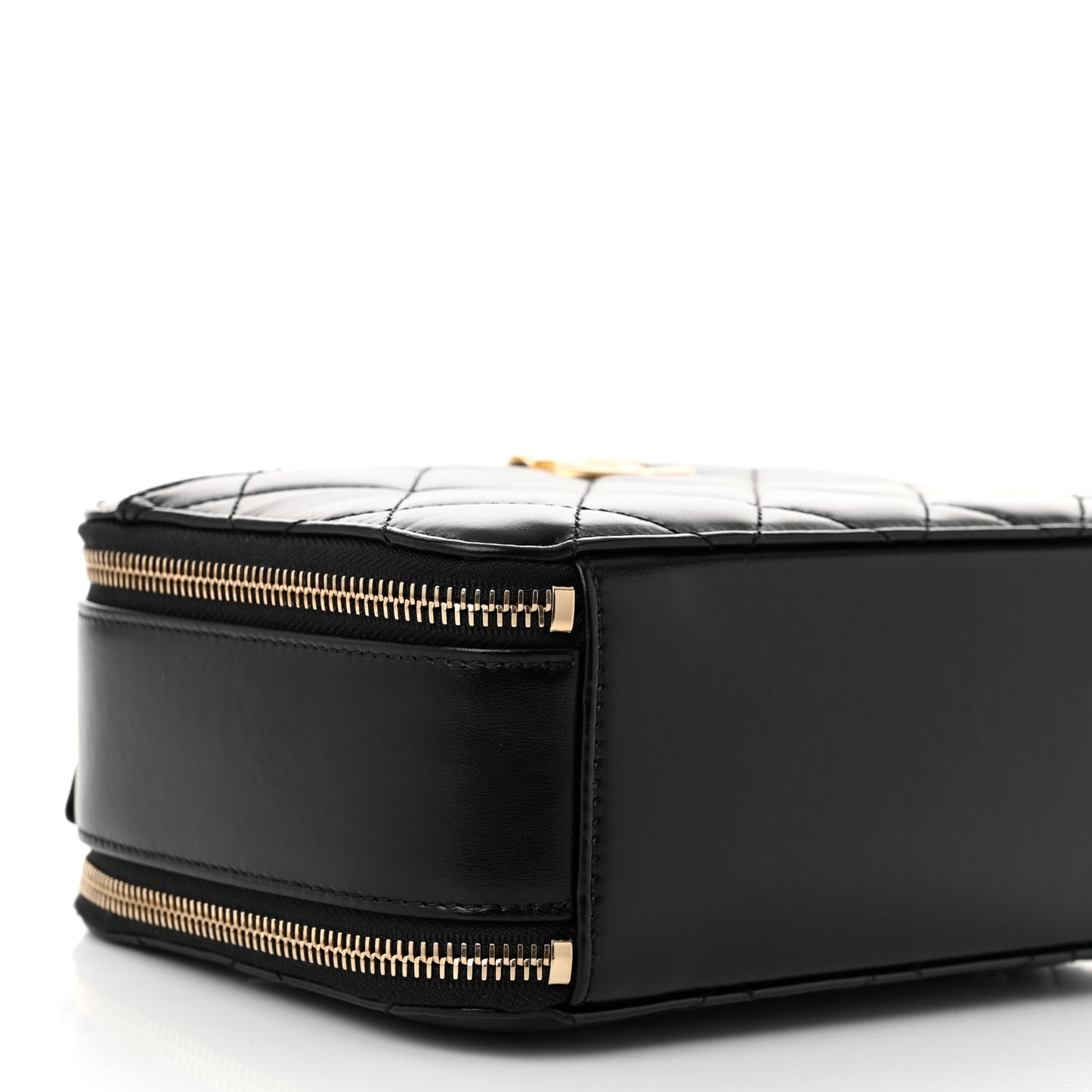 Shiny Calfskin Quilted Top Handle Vanity Black