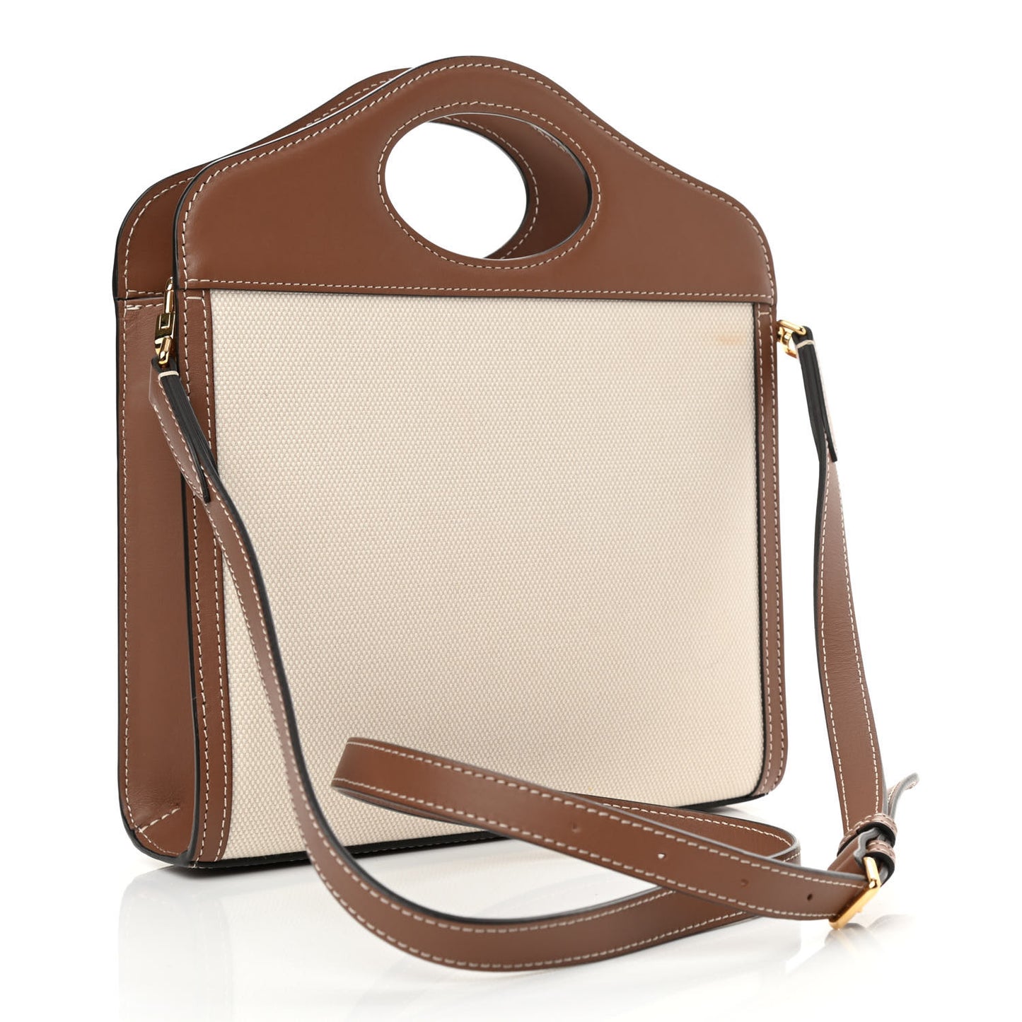 Canvas Smooth Calfskin Two Tone Mini Pocket Bag Natural Malt Brown