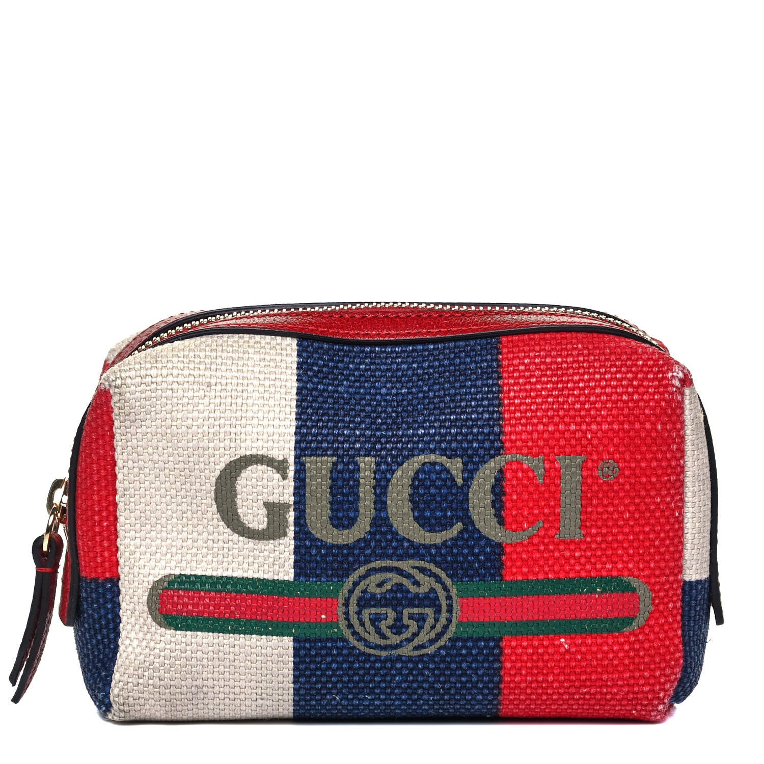 Gucci Canvas Sylvie Stripe Logo Cosmetic Case Mystic White Hibiscus Red Maritime 1 of 11