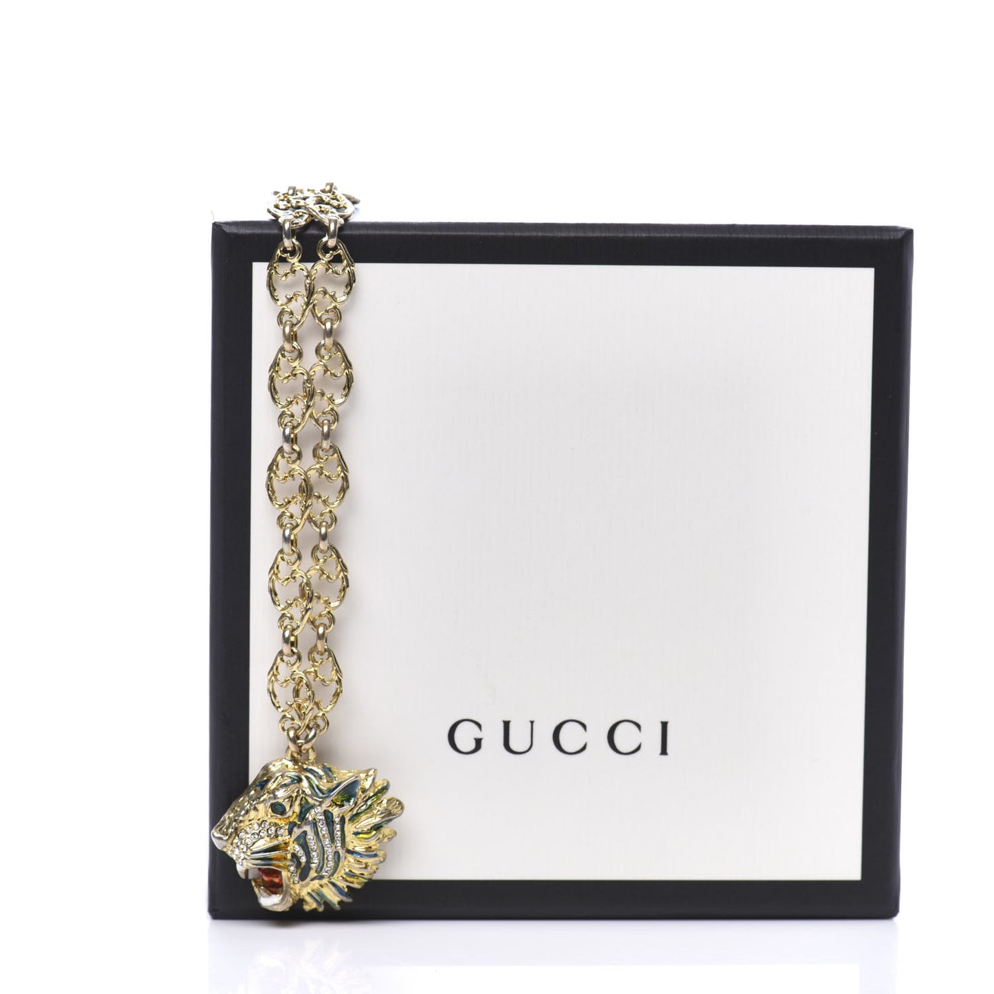 Metal Enamel Roaring Tiger Pendant Necklace Gold