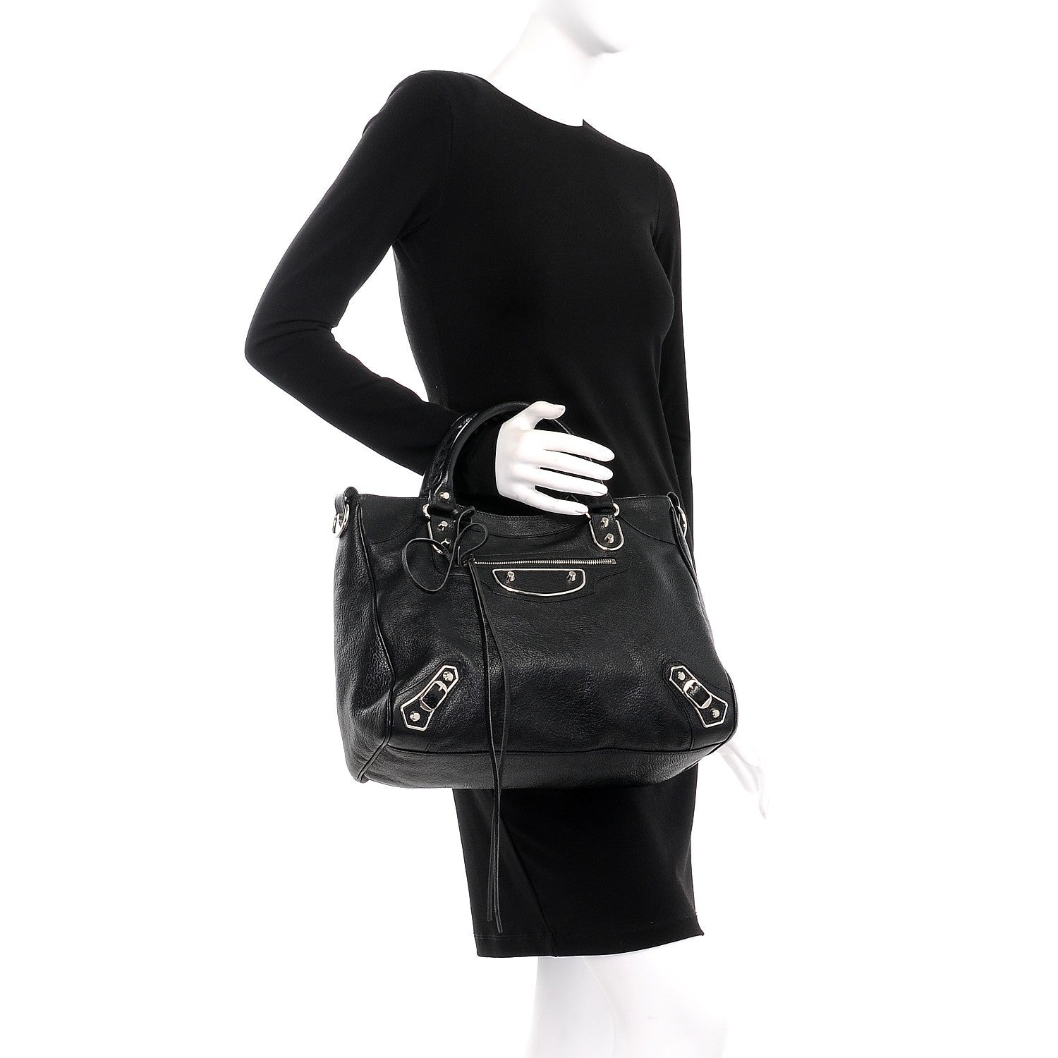 Balenciaga Chevre Silver Metallic Edge Hardware Velo Black 3 of 9
