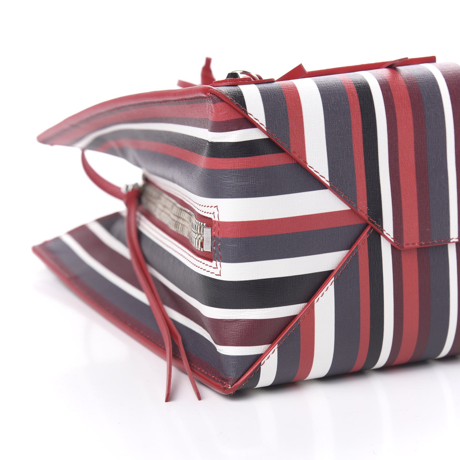 Balenciaga Veau Striped Papier B4 Zip Around Tote Variante Rouge 8 of 10