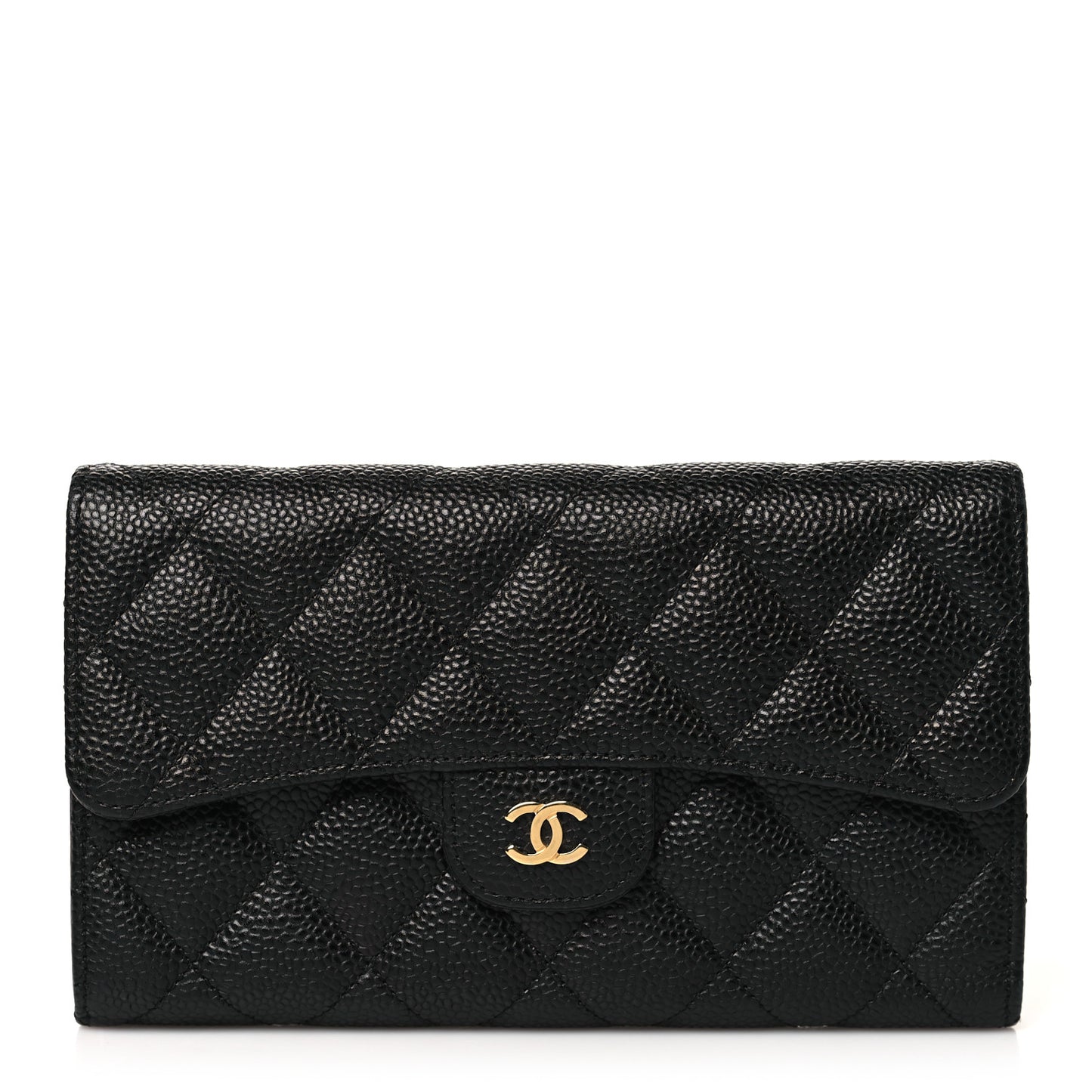 Caviar Quilted Large Flap Wallet Black
