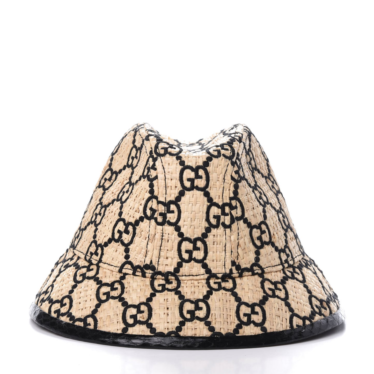 Raffia Elaphe GG Monogram Embroidered Fedora Hat M Ivory Black