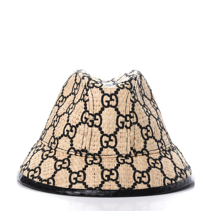 Gucci Raffia Elaphe GG Monogram Embroidered Fedora Hat M Ivory Black 3 of 10