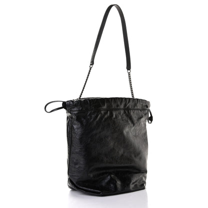 Saint Laurent Cracked Shiny Calfskin Teddy Drawstring Bag Black 2 of 5