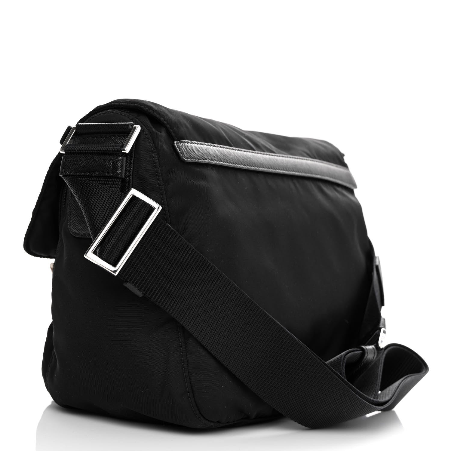 Prada Re-Nylon Vela Saffiano Pocket Double Buckle Messenger Shoulder Bag Black 3 of 13