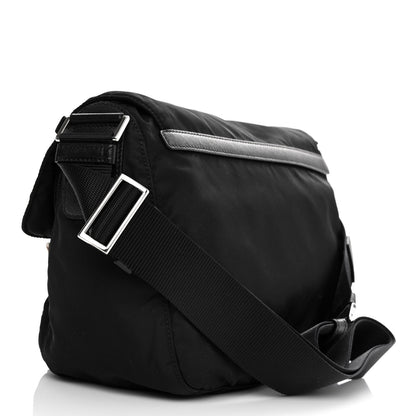 Prada Re-Nylon Vela Saffiano Pocket Double Buckle Messenger Shoulder Bag Black 3 of 13