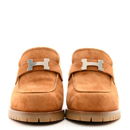 Hermes Suede Goatskin Woolskin Flore 60 Mules 38.5 Brun Amourette Ecru 2 of 8