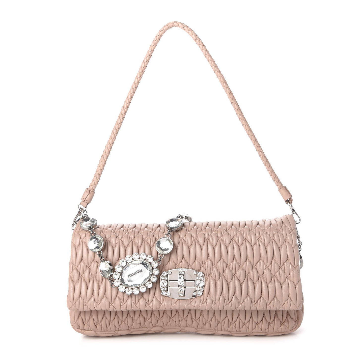 Nappa Matelasse Crystal Flap Clutch Cammeo