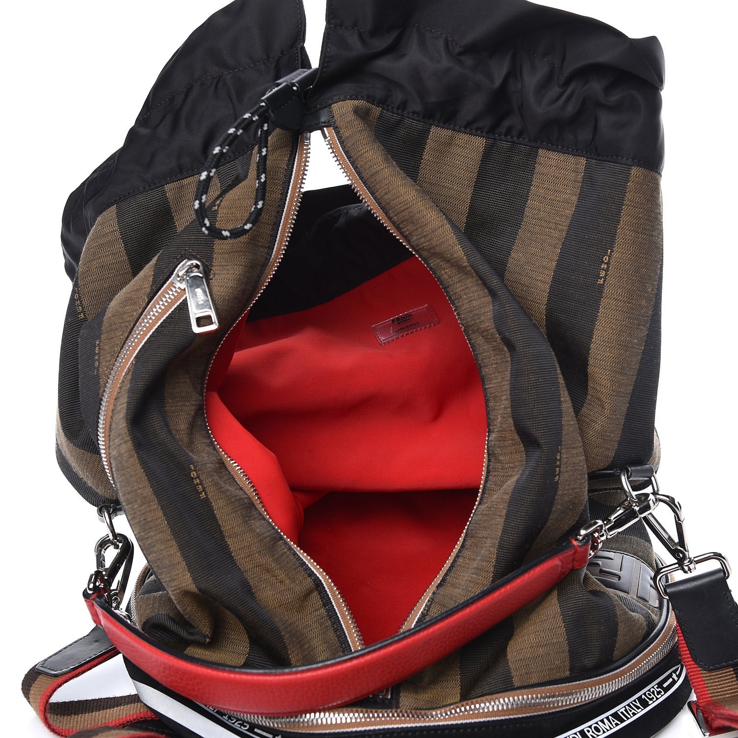 Fabric Jacquard Cuoio Romano Vitello Pequin Bi-Color FF 1974 Embossed Mon Tresor Holdall Bag Tobacco Moro Rosso Malboro Maya Black
