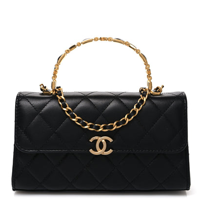 Chanel Lambskin Enamel Quilted Top Handle Flap Phone Holder With Chain Black 1 of 11