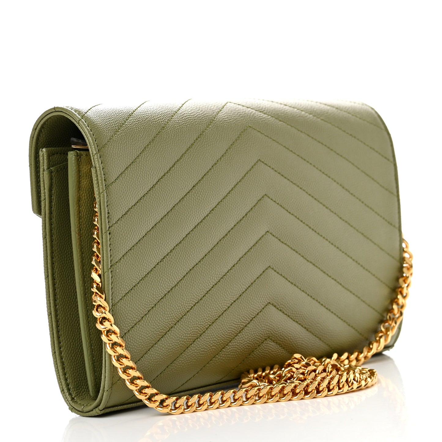 Grain De Poudre Matelasse Chevron Monogram Chain Wallet Light Sage