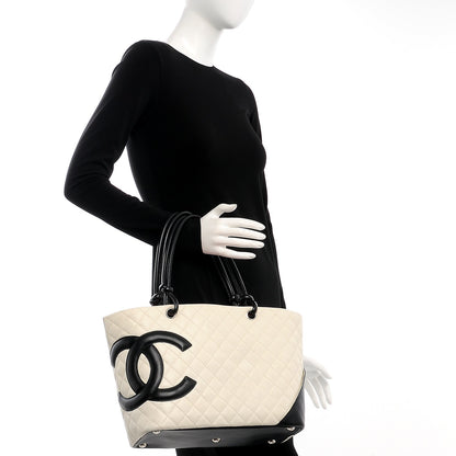 Chanel Calfskin Quilted Large Cambon Tote White Black 2 of 9