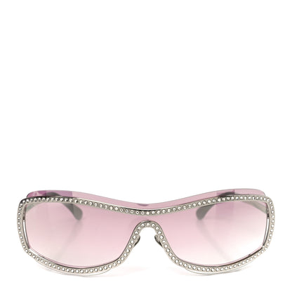 Chanel Nylon Crystal Mirrored CC Shield Sunglasses 9563-B Pink 2 of 7