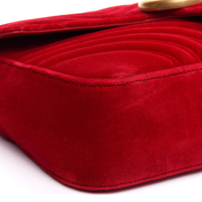 Gucci Velvet Matelasse Medium GG Marmont Shoulder Bag Hibiscus Red 10 of 11