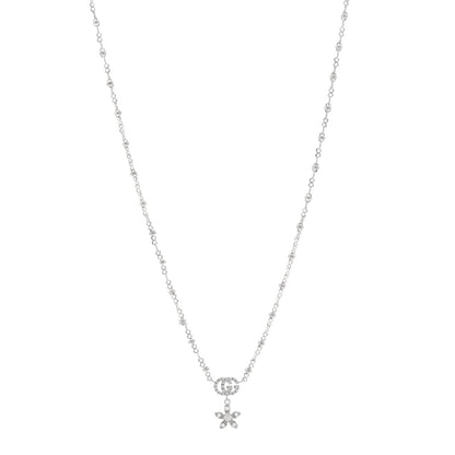 Gucci 18K White Gold Diamond Flora GG Pendant Necklace 1 of 4