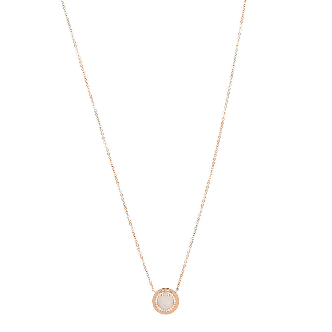 Tiffany 18K Rose Gold Diamond Mother of Pearl Small T Circle Pendant Necklace 1 of 6