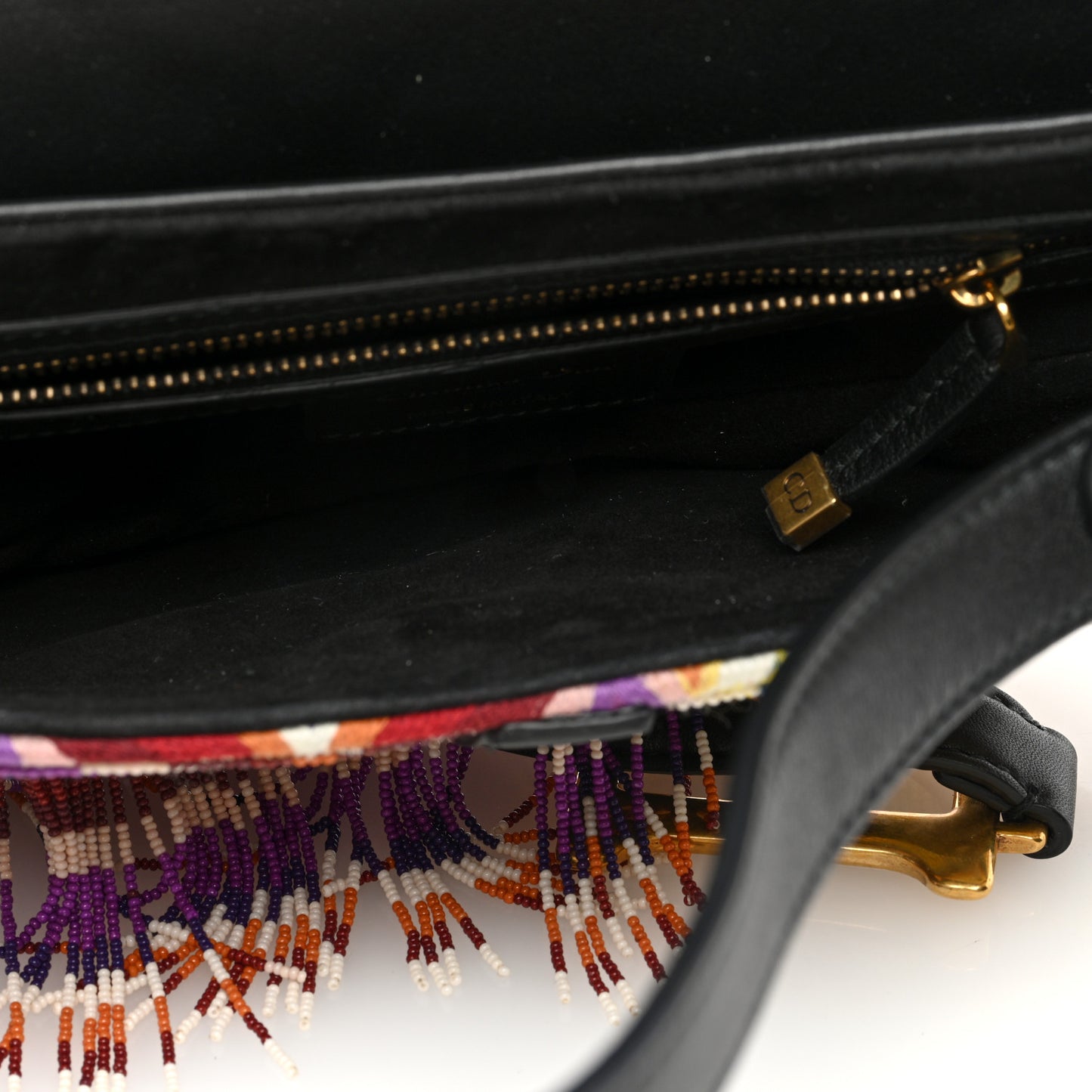 Embroidered Fringe Beaded Medium Saddle Bag Green Multicolor