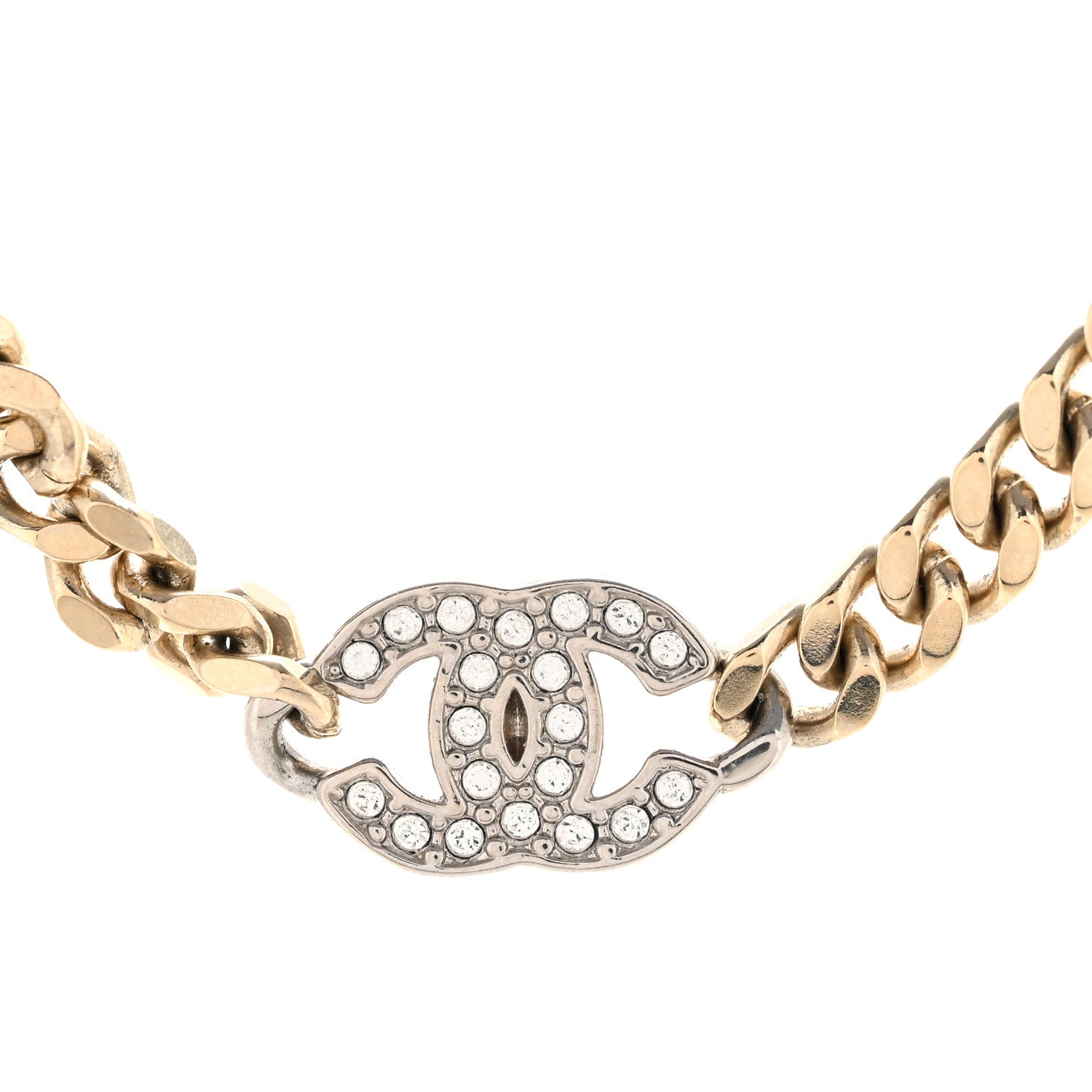 Chanel Crystal Chain CC Link Choker Gold Silver 4 of 6