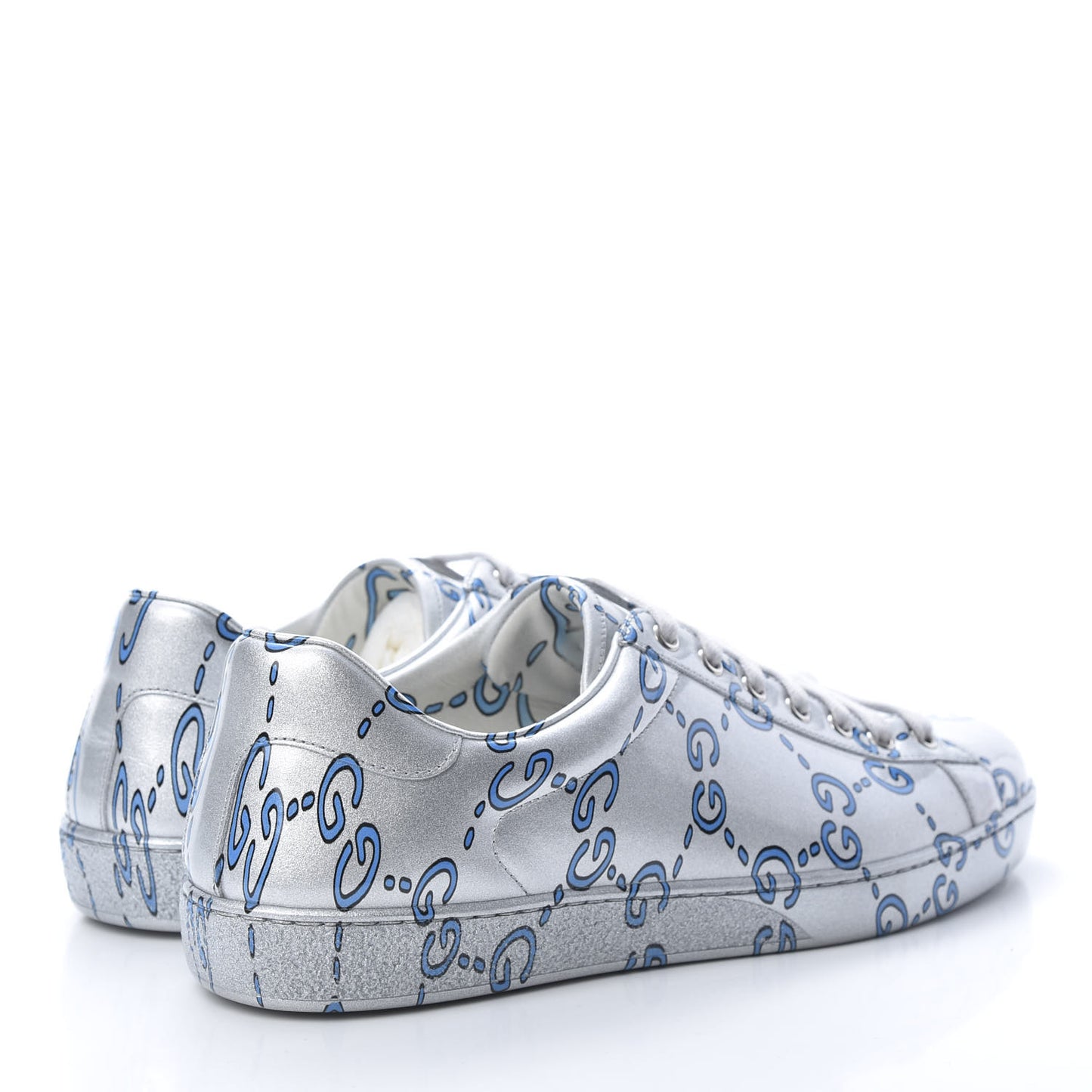 Miro Rubber Wax GucciGhost Print Mens New Ace Sneakers 10.5 Silver