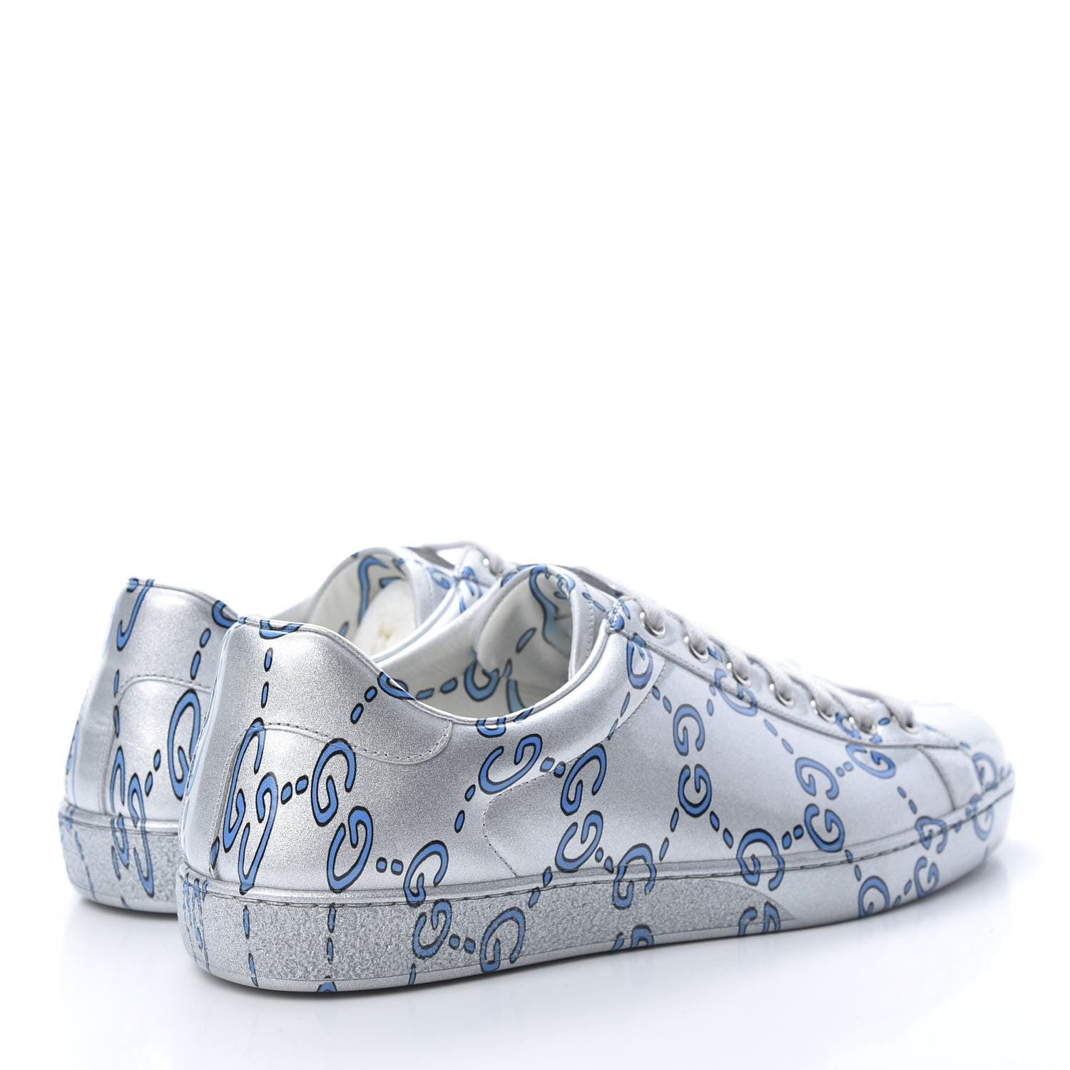 Gucci Miro Rubber Wax GucciGhost Print Mens New Ace Sneakers 10.5 Silver 4 of 8