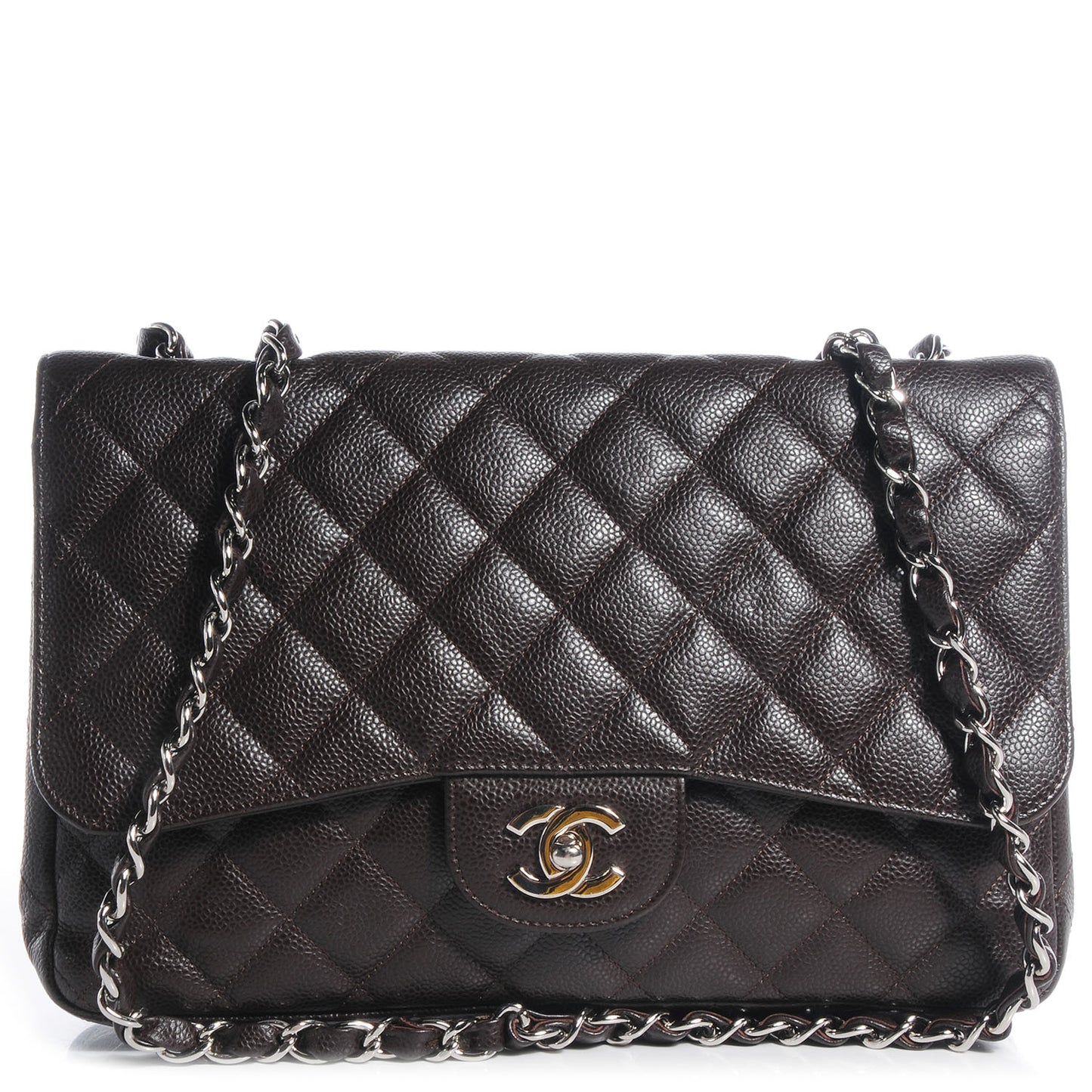 Caviar Quilted Jumbo Single Flap Dark Brown