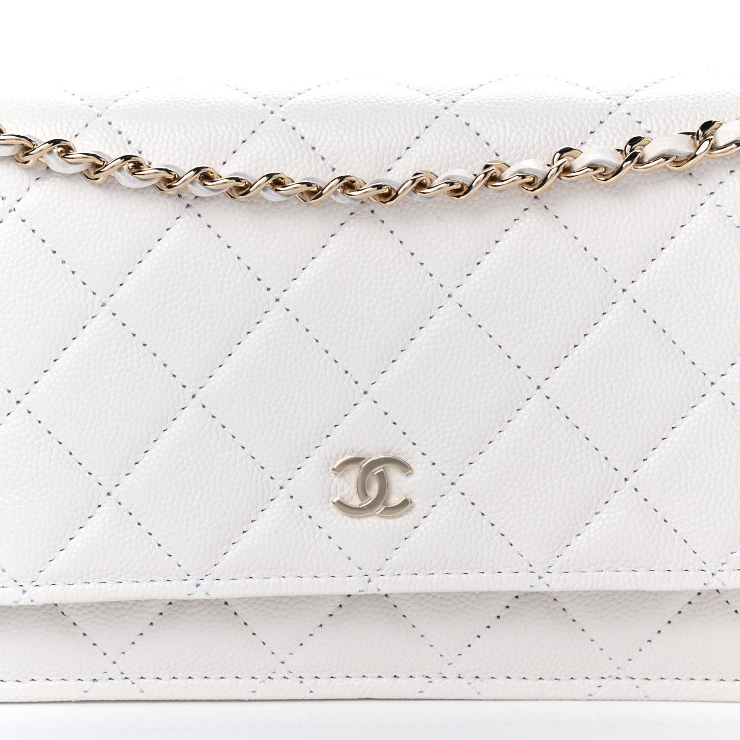 Caviar Quilted Wallet On Chain WOC White