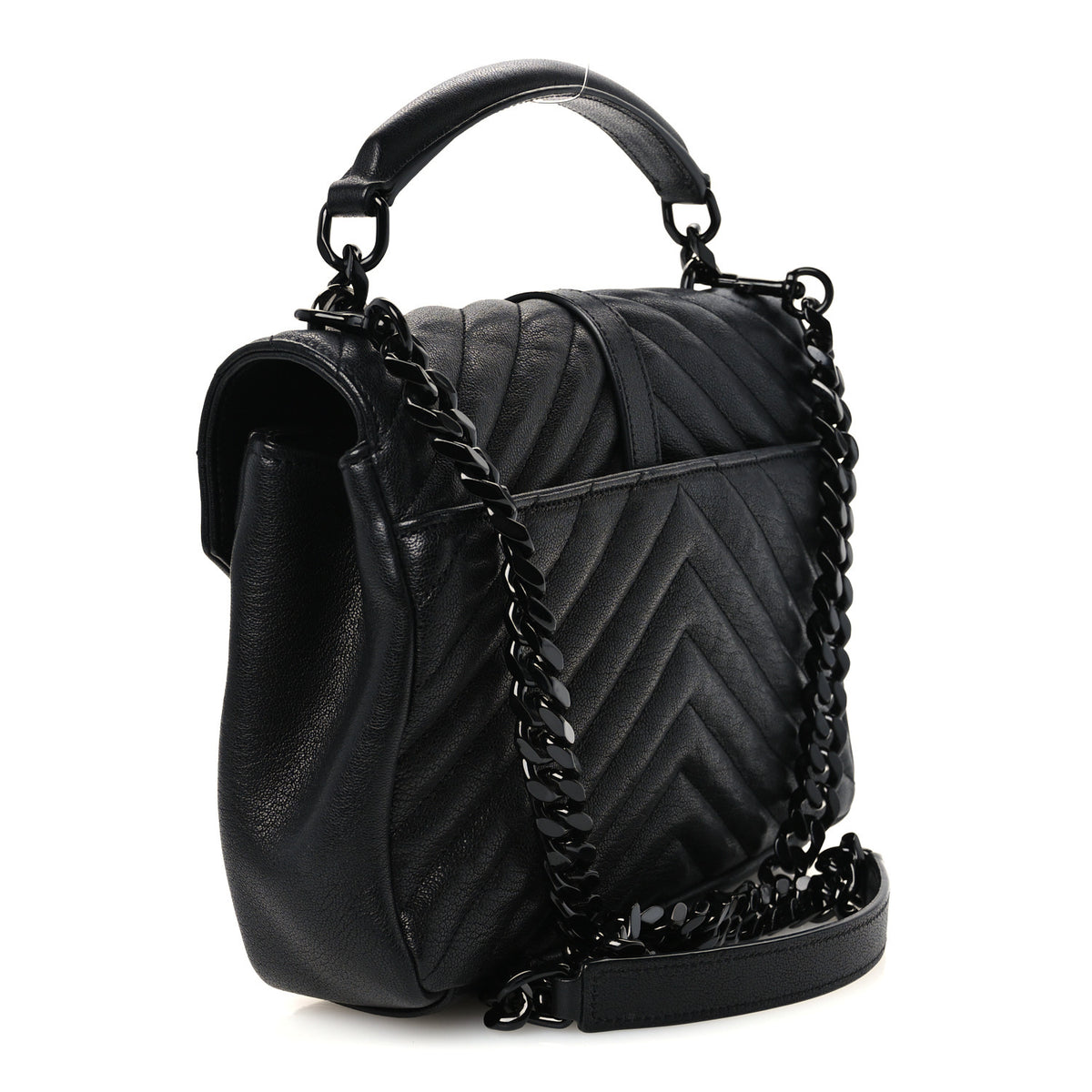 Matelasse Chevron Monogram Monochrome Medium College Bag  Black