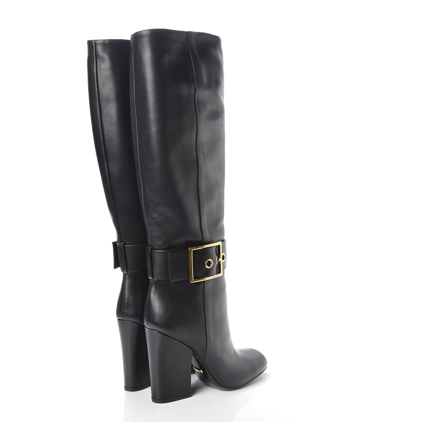 Calfskin Knee High Buckle Boots 38.5 Black