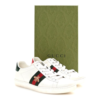 Gucci Calfskin Ayers Bee Embroidered Womens Ace Sneakers 37 White Green 9 of 9