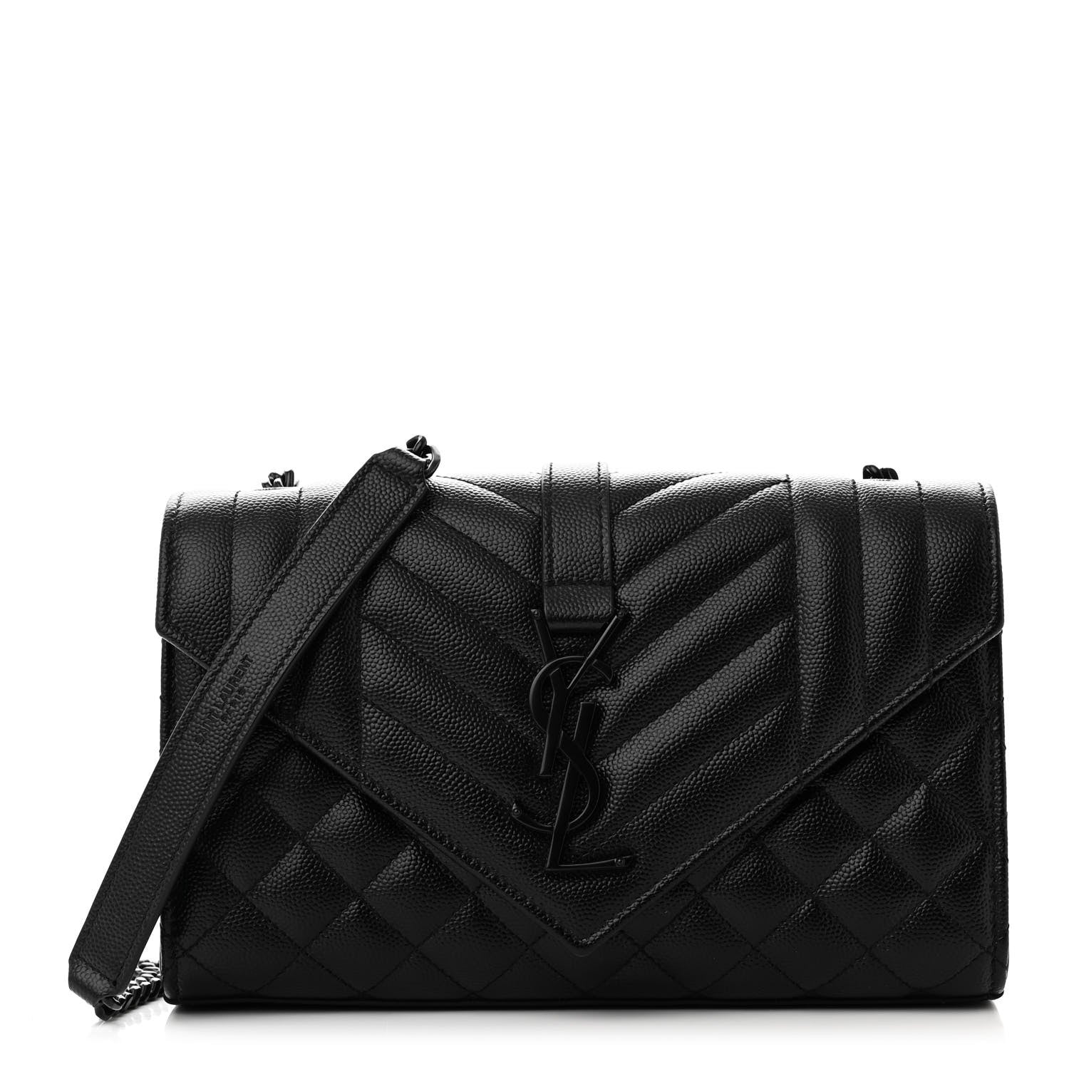 Saint Laurent Grain De Poudre Textured Mixed Matelasse Triquilt Small Monogram Monochrome Satchel Black 1 of 9