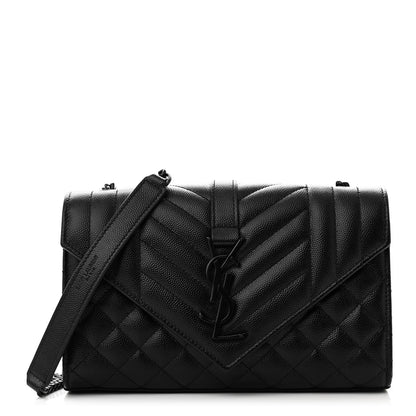 Saint Laurent Grain De Poudre Textured Mixed Matelasse Triquilt Small Monogram Monochrome Satchel Black 1 of 9