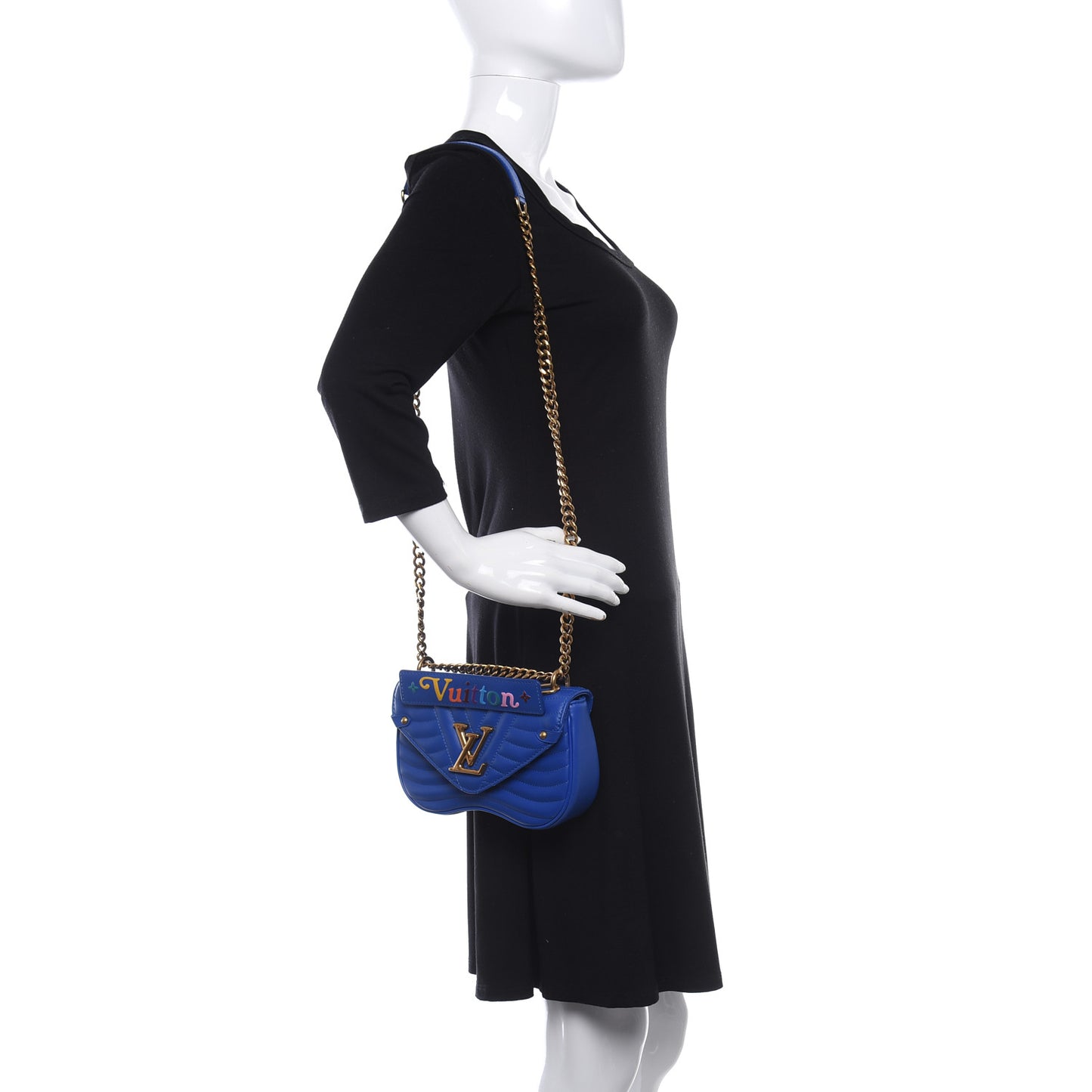 Calfskin New Wave Chain PM Blue Neon