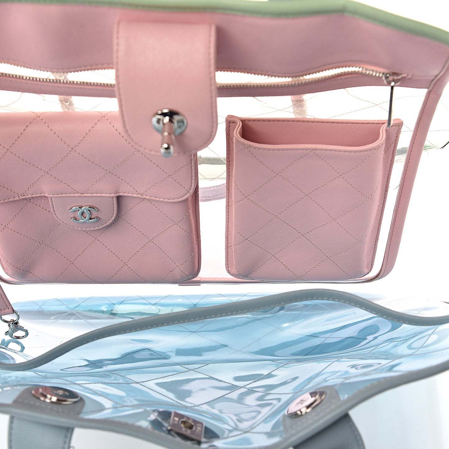 Lambskin PVC Quilted Medium Coco Splash Shopping Bag Blue Green Pink