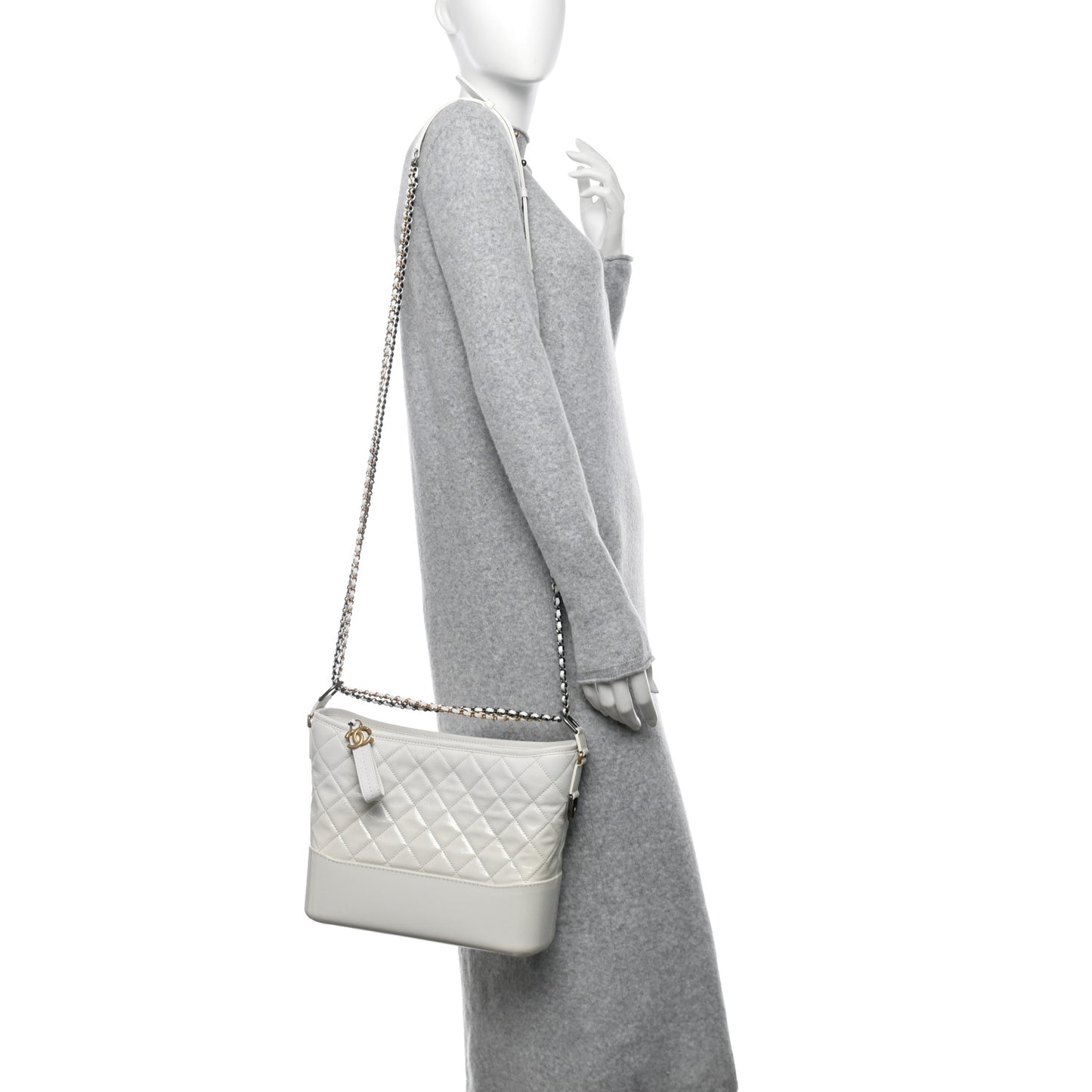 Patent Goatskin Quilted Medium Gabrielle Hobo White