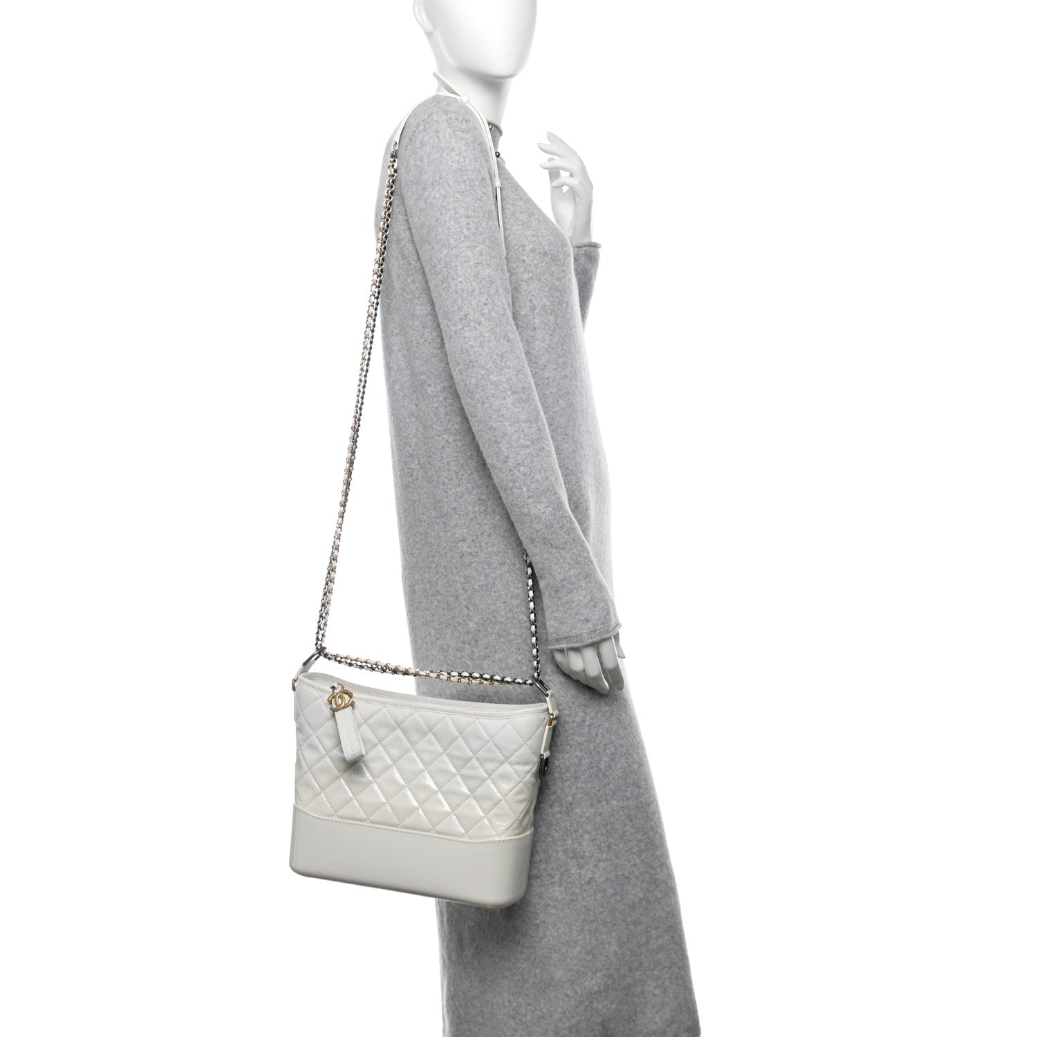 Chanel Patent Goatskin Quilted Medium Gabrielle Hobo White 2 of 18