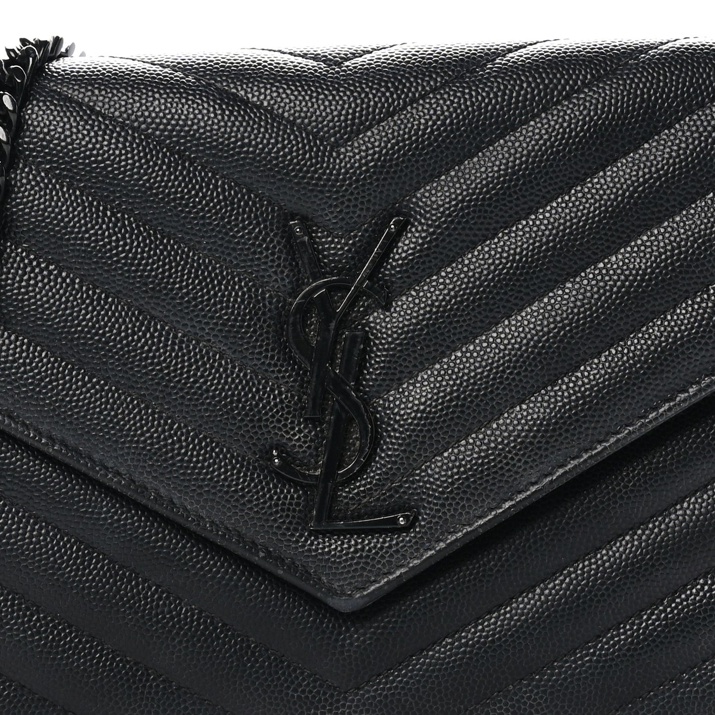 Grain De Poudre Matelasse Chevron Monogram Monochrome Chain Wallet Black