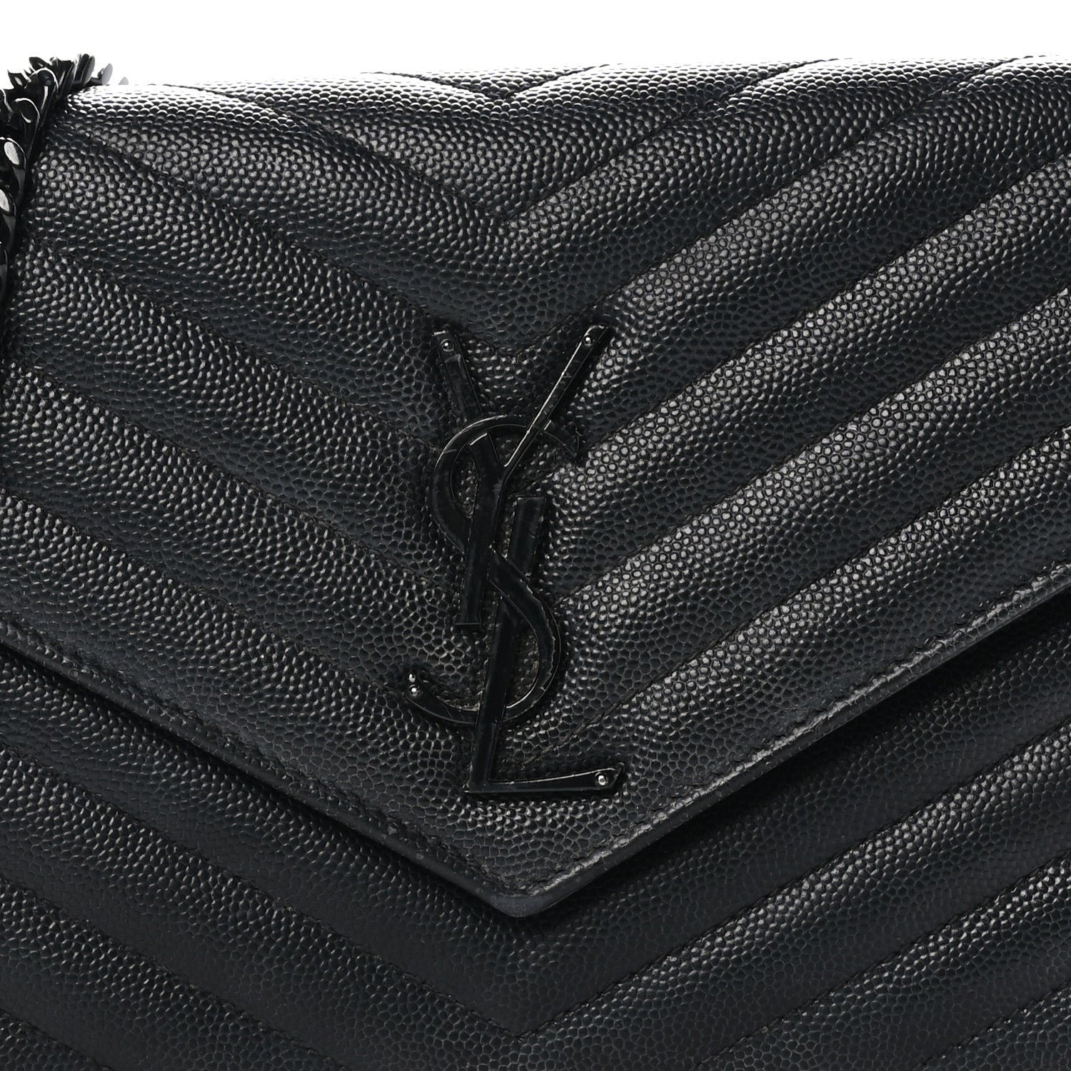 Saint Laurent Grain De Poudre Matelasse Chevron Monogram Monochrome Chain Wallet Black 7 of 9