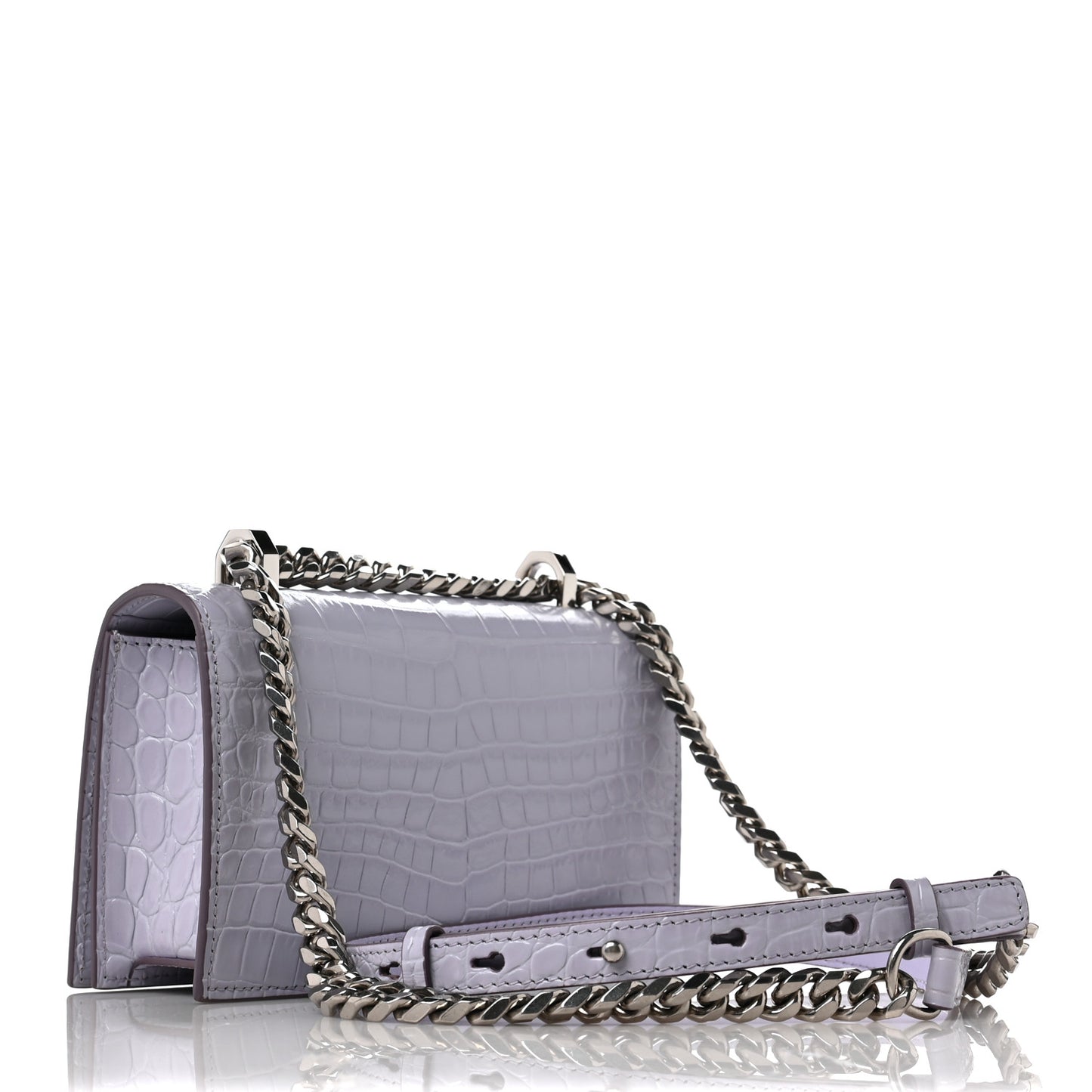 Shiny Crocodile Embossed Jeweled Satchel Lavender