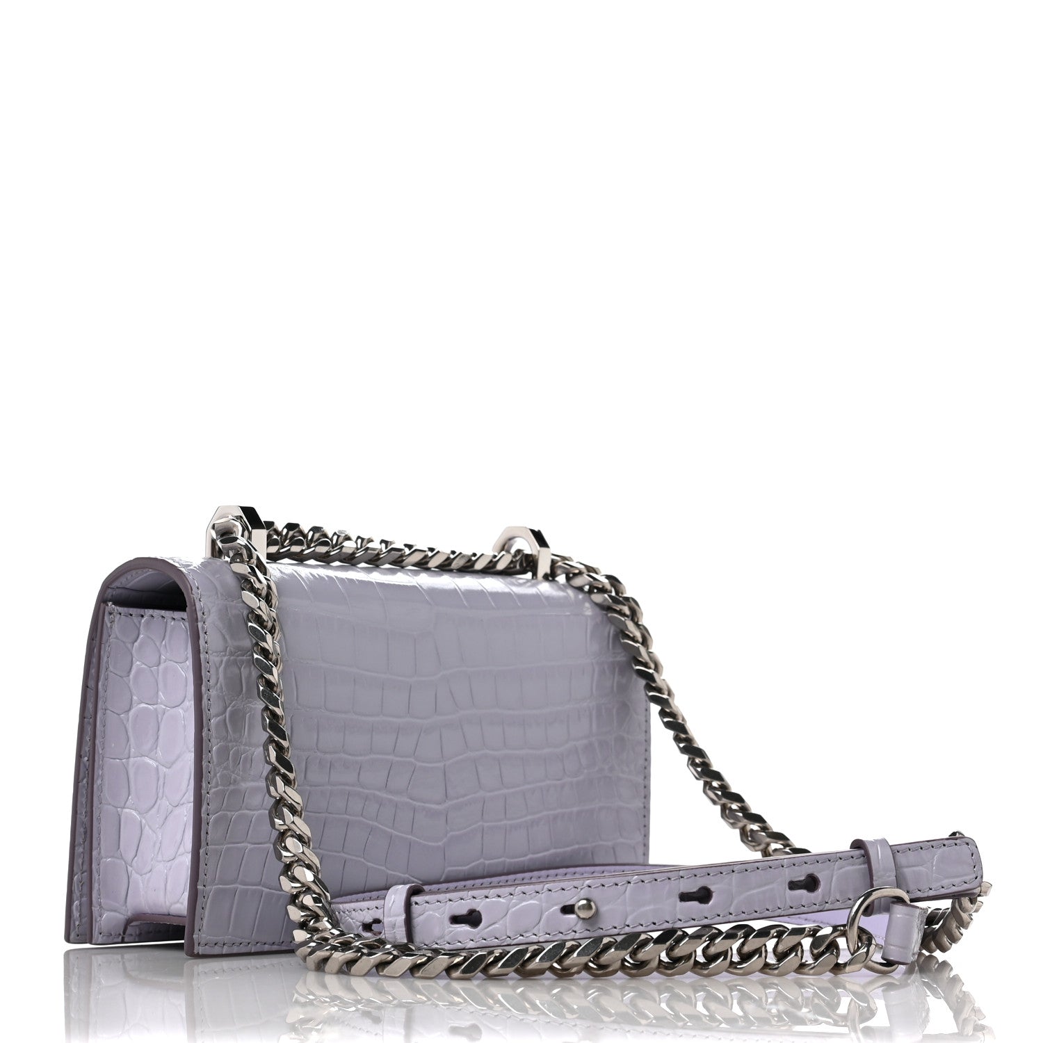 Alexander McQueen Shiny Crocodile Embossed Jeweled Satchel Lavender 3 of 8