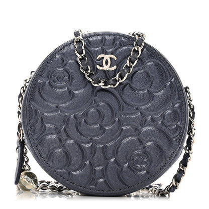 Chanel Goatskin Camellia Quilted Round Clutch With Chain 1 of 10