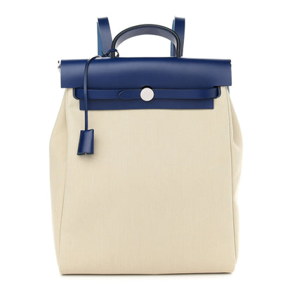 Hermes Military Toile Vache Hunter Herbag a Dos Zip Retourne Backpack Bleu De France Ecru 3 of 12