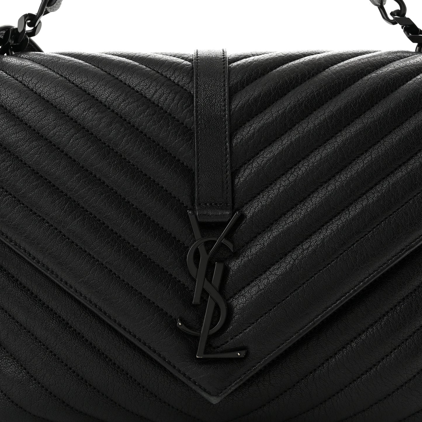 Sheepskin Matelasse Chevron Monogram Monochrome Large College Satchel Black