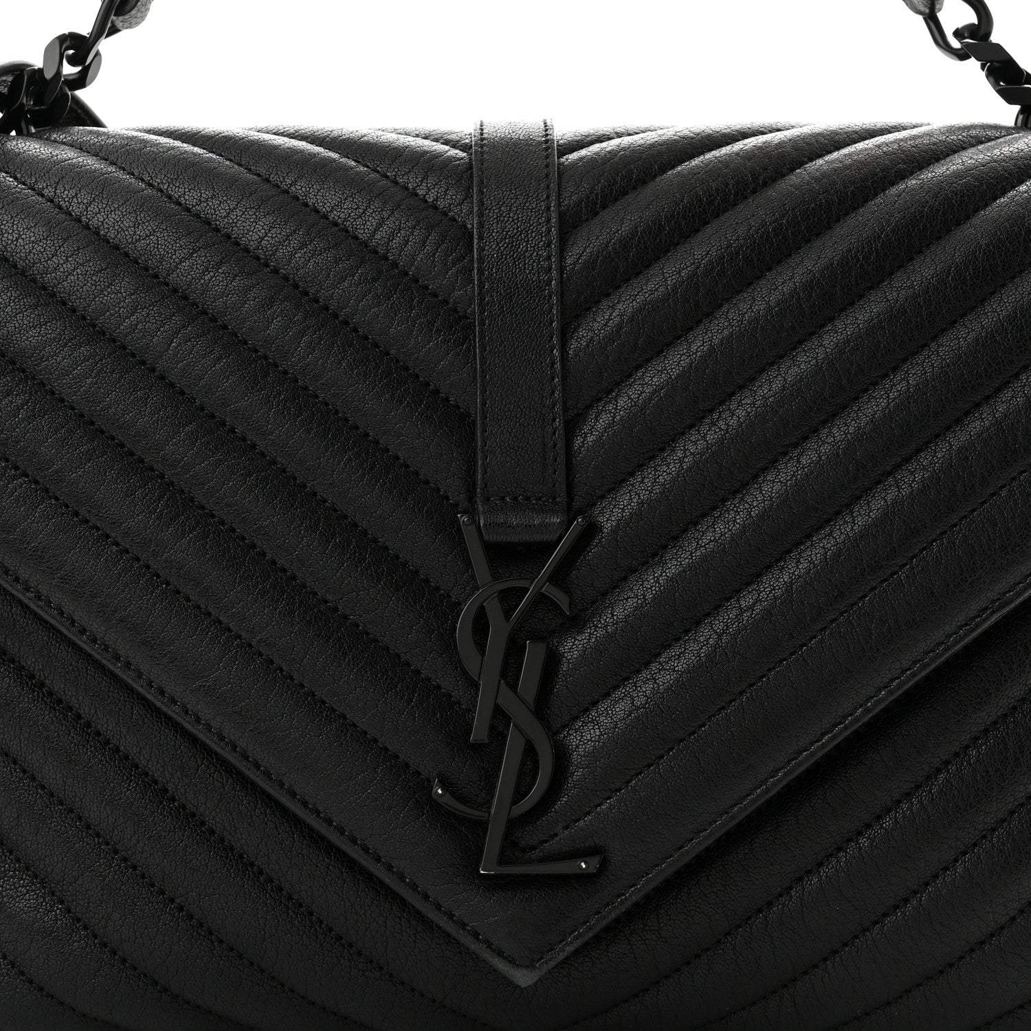 Saint Laurent Sheepskin Matelasse Chevron Monogram Monochrome Large College Satchel Black 8 of 11
